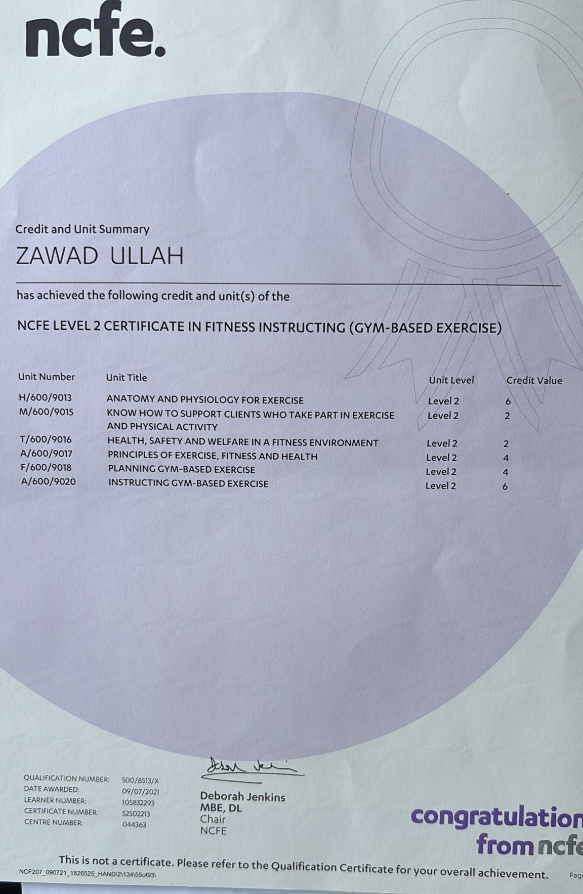 NCFE L2 — Fitness Instructing