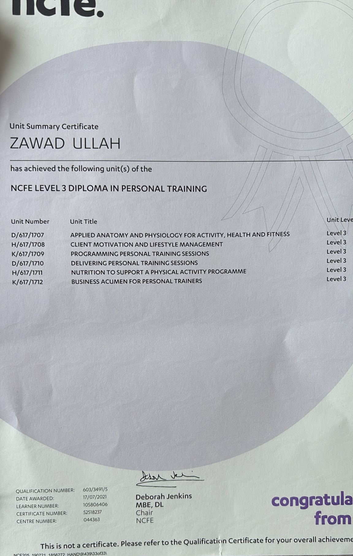 NCFE L3 — Personal Training
